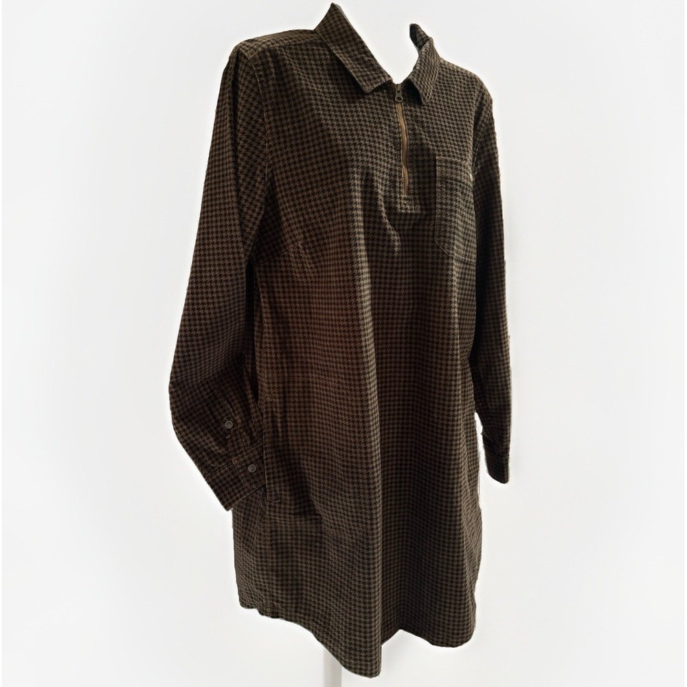 Toad&Co Cruiser Cord Popover Dress Womens Large Houndstooth Corduroy Brown L